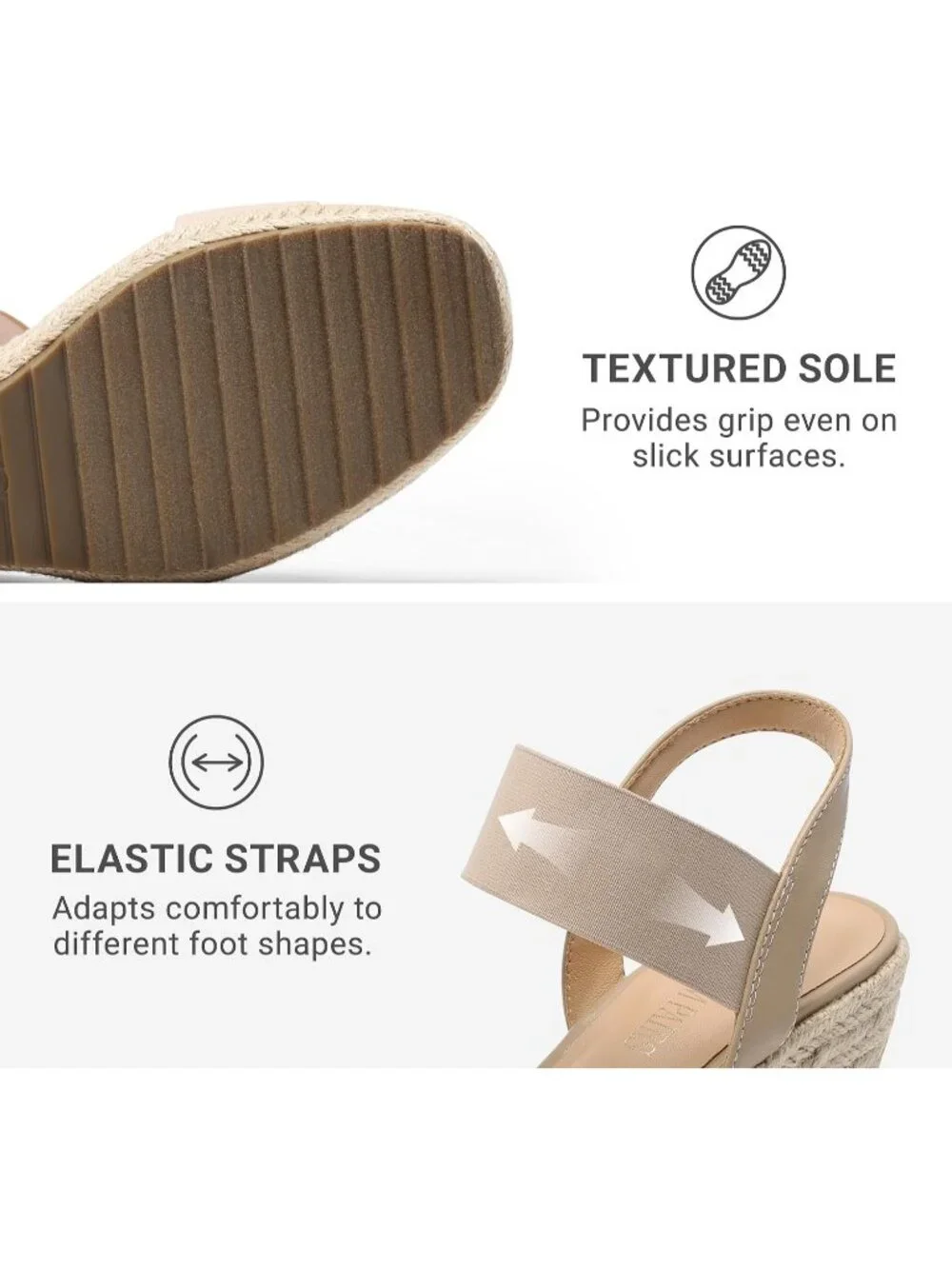 Dream Pairs Women's Nude Open Toe Elastic Ankle Strap Wedge Platform Sandals